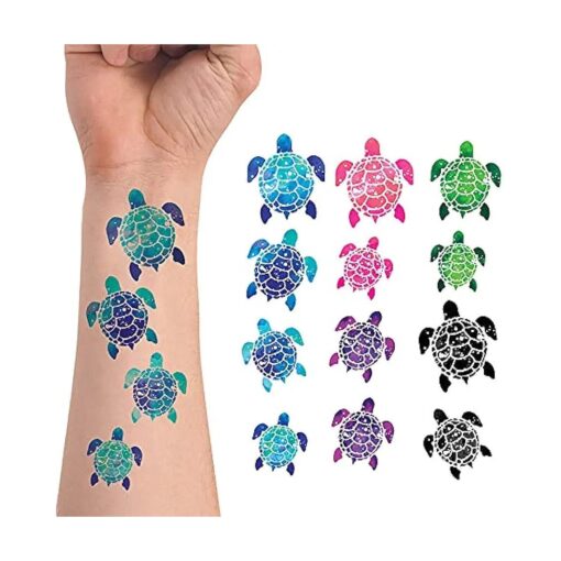 WIRESTER Temporary Tattoo Stickers for Girls Boys Kids Adults, Fake Tattoos on Face Hand Neck Wrist Party Favor Body Art, Tattoo Sheet 6 x 7.87 inch - Turtle Designs ( Blue, Pink, Purple, Green, Black )