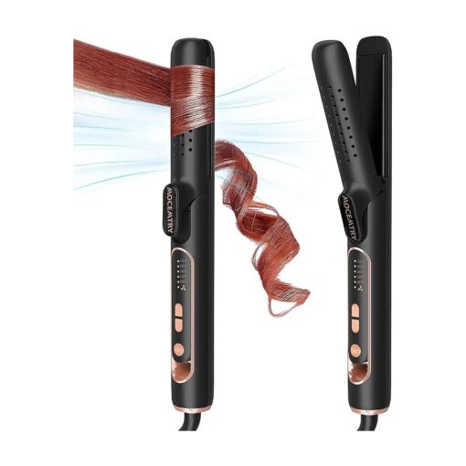 Hair Straightener and Curler 2 in 1 with Ionic Airflow, MOCEMTRY Ceramic Flat Iron Curling Iron, Professional Curling Wand with 360deg Cooling Air Vents, Dual Voltage & Adjustable Temp