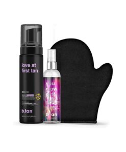 b.tan Violet Self Tan & Face Mist Kit | Lovers Bundle - Self Tanning Mousse with You Glow Girl Gradual Face + Body Mist w Self Tanning Mitt Applicator, 1 Hour Sunless Tanner, Fast, 6.7 Fl Oz