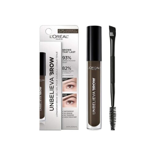 L'Oreal Paris Unbelieva-Brow Longwear Waterproof Tinted Brow Gel, Smudge-resistant, Transfer- Proof, Quick Drying, Easy and quick application with precise brush, Dark Brunette, 0.15 fl, oz .