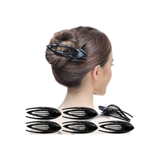 RC ROCHE ORNAMENT 6 Pcs Womens French Concord Curved Hair Clip No Slip Strong Grip Comfortable Hold Girls Ladies Beauty Accessory Pin Teeth Clamp, Large Black