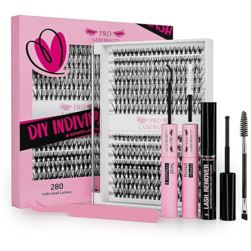 Lash Extension Kit 280Pcs Lash Clusters Eyelash Extension Kit with Lash Bond and Seal Lash Remover Lash Applicator Individual Lashes Kit Eyelash Brush Easy to Apply at Home ( 30D+40D-9-16mix Kit )