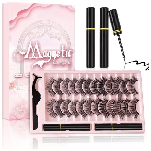 Magnetic Eyelashes Kit - Magnetic Lashes Natural Look From Natural to Gorgeous Styles, Reusable 3D Mink False Eyelashes with Magnetic Eyeliner and Tweezers Easy to Apply, No Glue Needed ( 12 Pairs )