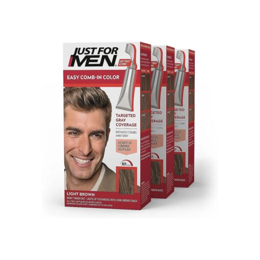 Easy Comb-In Color Mens Hair Dye, Easy No Mix Application with Comb Applicator - Light Brown, A-25, Pack of 3