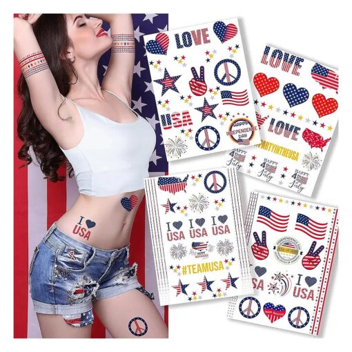 Terra Tattoos 4th of July Tattoos for Adults & Kids, 70+ Designs for Your Fourth of July Party in the USA, Easy to Apply Waterproof Non-Toxic - Red White and Blue