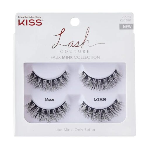 KISS Lash Couture, False Eyelashes, Muse ', 14 mm, Includes 2 Pairs Of Lashes, Contact Lens Friendly, Easy to Apply, Reusable Strip Lashes, Glue On Lashes