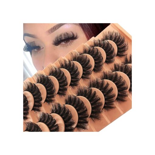 Mink Lashes Fluffy 16mm Wispy False Eyelashes 8D Full Volume Curly Russian Strip Lashes 10 Pairs Pack Dramatic Fake Eyelashes Look Like Extensions, by TIMELABS