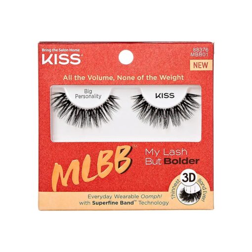 KISS My Lash But Bolder, False Eyelashes, Big Personality ', 14 mm, Includes 1 Pair, Contact Lens Friendly, Easy to Apply, Reusable Strip Lashes, Glue-On