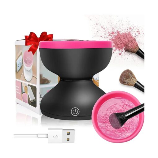 Electric Makeup Brush Cleaner Machine, Portable Automatic Spinner Brush Cleaner Tools for All Size Makeup Brushes, Make Up Brush Cleaner Cleanser Gifts for Women Girlfriend Wife Mom Daughter ( black )