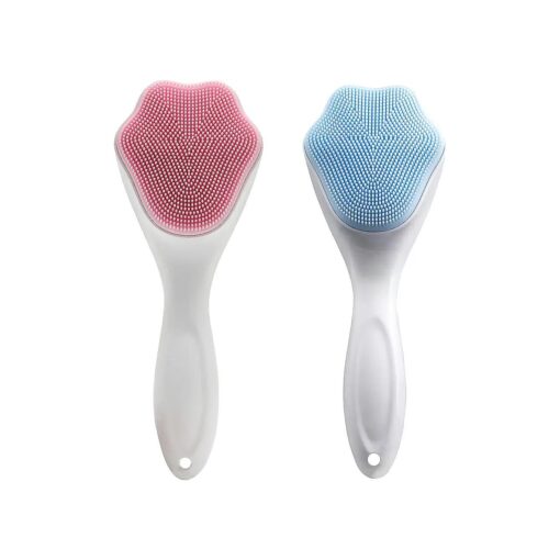 2 PC Silicone Facial Cleansing Brush Silicone Facial Scrubber Manual Exfoliating Facial Brush Face Cleanser Face Exfoliator Fine Bristles for Sensitive Skin Easy to Clean Lather Well ( Pink & Blue )