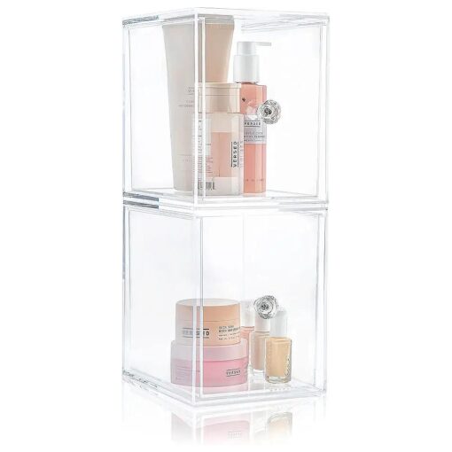 Clear Drawer Organizers - Acrylic, Durable, Stackable, Pull-Out Drawer, Great for Medicine, Cosmetics, Makeup and Bathroom Organization, ( 8" High | 2-PACK )