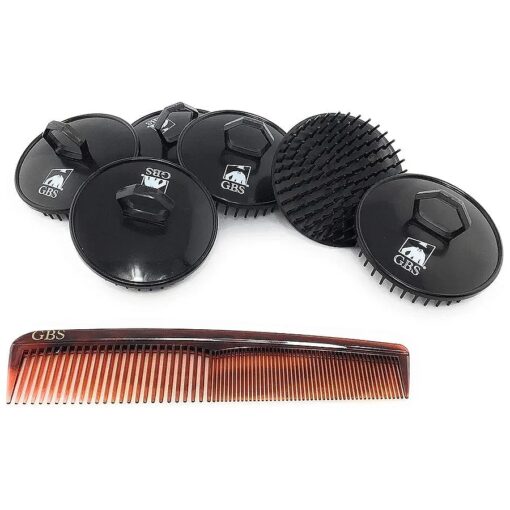 G.B.S Easy to Hold Hair Scalp Shampoo Brush Scrubber and Tortoise Dressing Comb, Black, Pack of 6