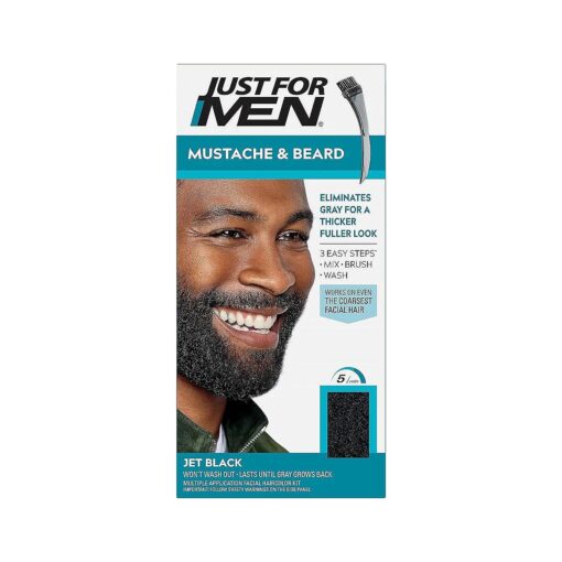 Just For Men Mustache & Beard, Beard Dye for Men with Brush Included for Easy Application, With Biotin Aloe and Coconut Oil for Healthy Facial Hair - Jet Black, M-60, Pack of 1