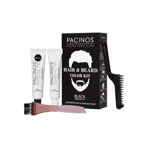 Hair & Beard Color Kit ( Black ) - Hair Color For Men, Eliminates Grays in 5 minutes, Easy to Apply Brush-In Formula, Enhances Appearance of Hair for Moustache & Beard