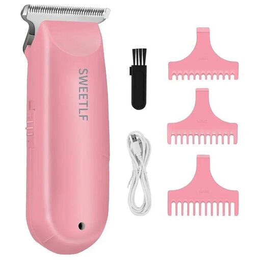 SweetLF Hair Clippers, Silent Cordless Hair Trimmer, Mini Hair Cutting Kit with 3 Guide Combs, Portable & USB Rechargeable Haircut Clippers for Men Women Kids ( Pink )