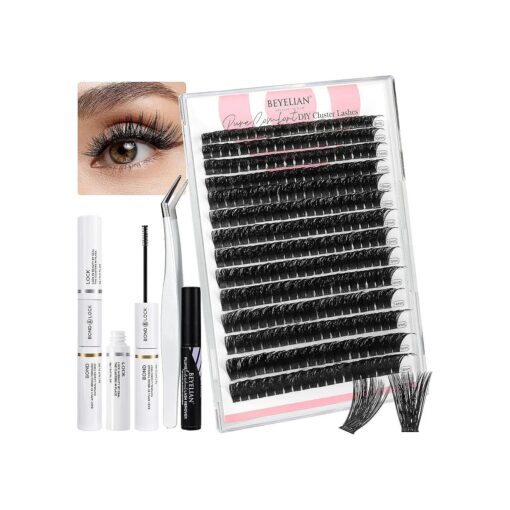 BEYELIAN Lash Extension Kit 280 Pcs 100D Lash Clusters D Curl 10-16mm Lash Clusters Kit with Lash Bond and Seal and Remover Dense Look DIY Lash Kit Easy to Apply at Home