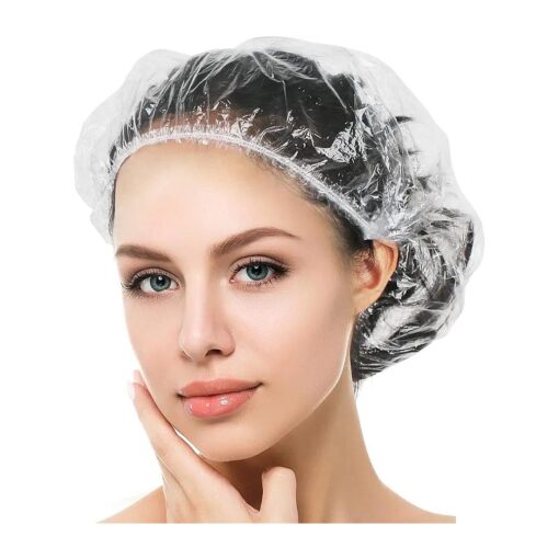 Auban 100PCS Disposable Shower Caps, Plastic Clear Hair Cap Large Thick Waterproof Bath Caps for Women, Hotel Travel Essentials Accessories Deep Conditioning Hair Care Cleaning Supplies ( 20.5" )