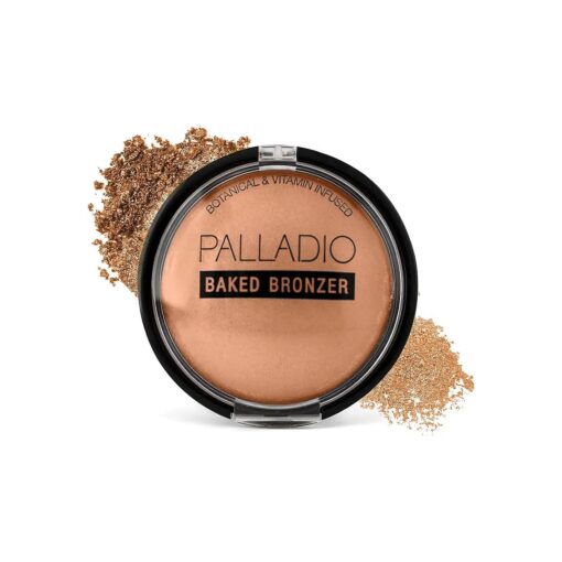 Palladio Baked Bronzer, Highly Pigmented and Easy to Blend, Shimmery Bronzed Glow, Use Dry or Wet, Lasts all day long, Provides Rich Tanning Color Finish, Powder Compact, Pacific Tan