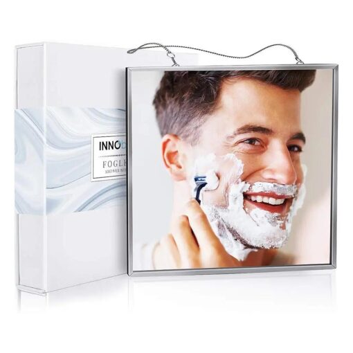 InnoBeta Shower Mirror Fogless for Shaving & Facial Cleansing, Anti Fog Shaving Mirror for Shower with Larger Size ( 6.7" x 6.7" ), Easy to Use, Shatterproof Glass, 2 Chains Included