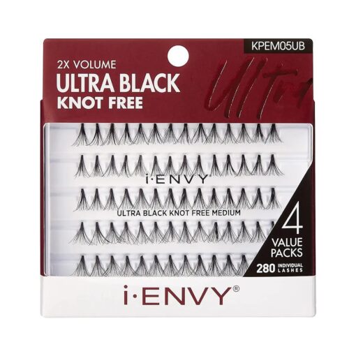 i-ENVY By KISS Ultra Black Knot Free Lashes, Natural & Bold Look, 280 Individual Remy Hair Lashes, Lightweight, Easy-to-Use, Perfect for Subtle Enhancement ( Medium )