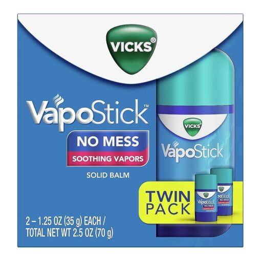 Vicks VapoStick, Solid Balm, No Mess, Soothing Non-Medicated Vicks Vapors, Easy-To-Use No-Touch Applicator, Quick Dry, Lightweight Skin Feel, 1.25oz x 2