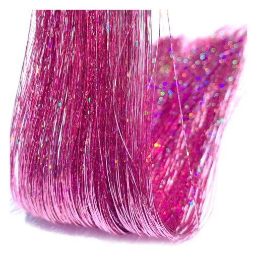 Tracy Pink Fairy Tinsel Hair Extensions With Tool 800 Strands 47 Inch Shining Pink Hair Tinsel Heat Resistant Sparkling Hair Glitter for Women and Girls Easy to Use ( Shining Pink )