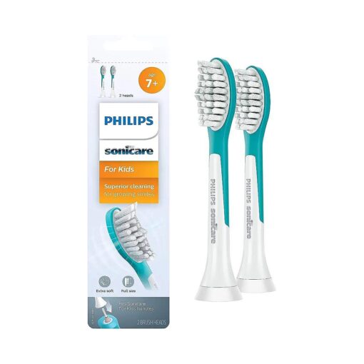 Philips Sonicare for Kids 7+ Genuine Replacement Toothbrush Heads, 2 Brush Heads, Turquoise and White, Standard, HX6042/94