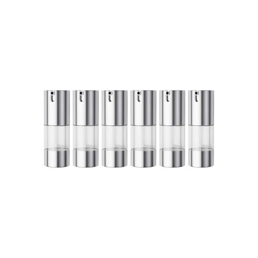 longway 15ml Airless Pump Bottle Silver Airless Cosmetic Cream Pump Bottle Travel Size Dispenser Refillable Containers ( 0.5oz, Pack of 6 )