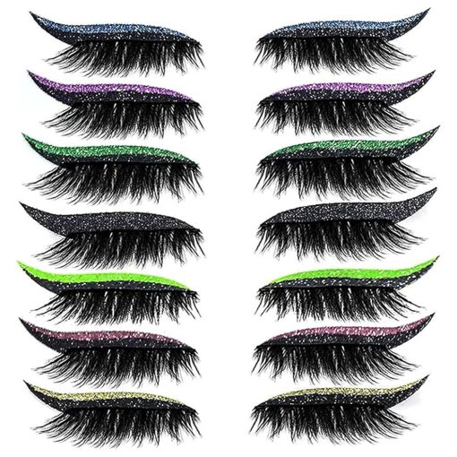 False Eyelashes, Reusable Eyeliner and Eyelash Stickers 7 Color Waterproof Reusable Eyeliner Eyelash Stickers Easy to Use and Remove, Women Make Up Eyeliner stickers