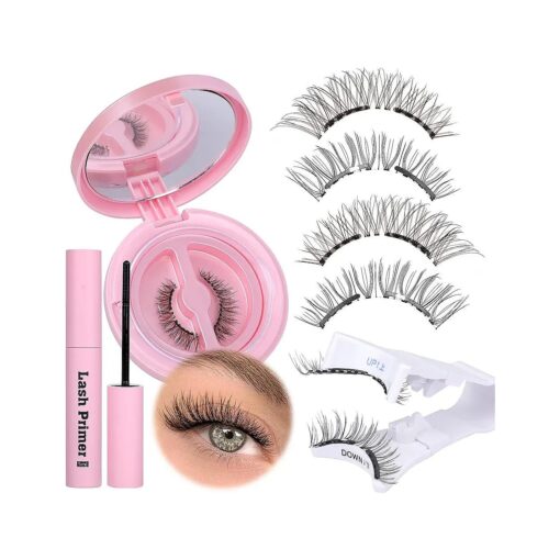 JIMIRE Magnetic Eyelashes Natural Look Soft Magnetic Lashes, Reusable Comfortable Magnetic Eyelashes with Applicator Lash Primer, No Glue No Eyeliner Needed Soft Magnets False Eyelashes Easy to Wear