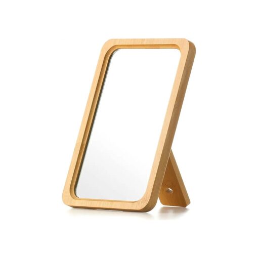 Natural Bamboo Desk Table Mirror, Folding Makeup Mirror with Handheld/Stand, Portable Small Desktop Cosmetic Mirror Good for Travel, Cosmetic, Office,6.5" W x 9.1" L