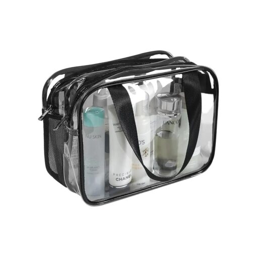 Auseibeely Clear Cosmetics Bag Toiletry Bag, Large Clear Travel Bag for Toiletries, Waterproof & Draining Transparent Makeup Bag Tote Bag, Carry On Airport Airline Compliant Bag for Men Women