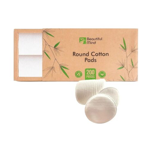 Beautiful Mind Cotton Rounds Makeup Remover Pads - Pack of 200 - Lint Free Eco-Friendly & Compostable - Use as Makeup Applicator, Nail Polish Remover, or Baby Care Pad - Kraft Box