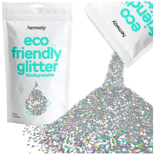 Hemway Eco Friendly Biodegradable Glitter 100g / 3.5oz Bio Cosmetic Safe Sparkle Vegan for Face, Eyeshadow, Body, Hair, Nail and Festival Makeup, Craft - 1/24" 0.04" 1mm - Silver Holographic