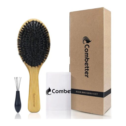 100 % Boar Bristle Hair Brush by Combetter, Eco-Friendly Hairbrush for Women Men & Kids, Hair Smoothing and Massaging Detangling, Enhance Shine & Health