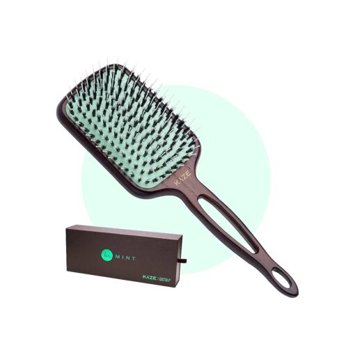 Eco-Friendly Boar Bristle Paddle Hair Brush for Women by MINT | Anti-Breakage Detangling Brush Great for Color-Treated Hair, Extensions and All Hair Types | Hand-Crafted Wooden Handle