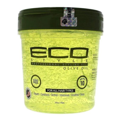 Eco Style ECOCO Gel 100 % Pure Olive Oil, Adds Shine and Tames Split Ends, Weightless Style, Nourishes & Repairs, Moisture To The Scalp, Superior Hold, Healthy Shine, 24 Fl Oz