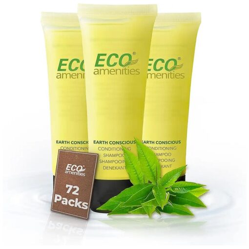 ECO amenities Travel Size Shampoo - 72 Pack, 1 oz Small Tubes, Green Tea Scent, Bulk Toiletries, Individually Packaged Hair Care Samples, Mini Shampoo Bottles for Hotel and AirBnB Guests