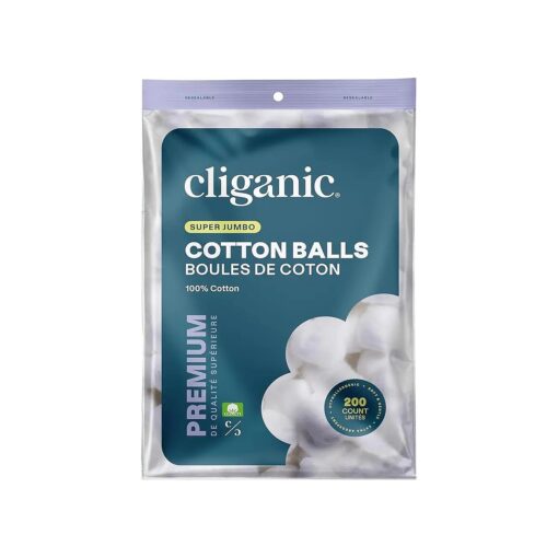 Cliganic Super Jumbo Cotton Balls ( 200 Count ) - Hypoallergenic, Absorbent, Large Size, 100 % Pure ( Packaging May Vary )