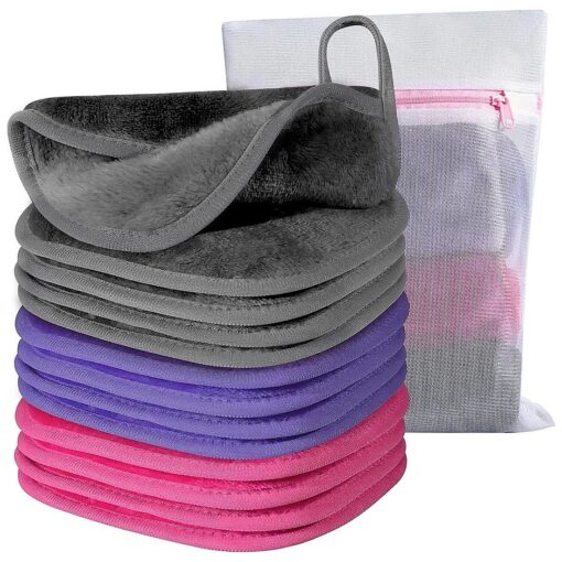 Makeup Remover Cloth, 6" x 6" Make Up Towels Reusable Face Cloth for Washing Face, Makeup Remover Pads Microfiber Face Washcloth with Mesh Bag, Just Water, Eco-friendly, 12 PACK