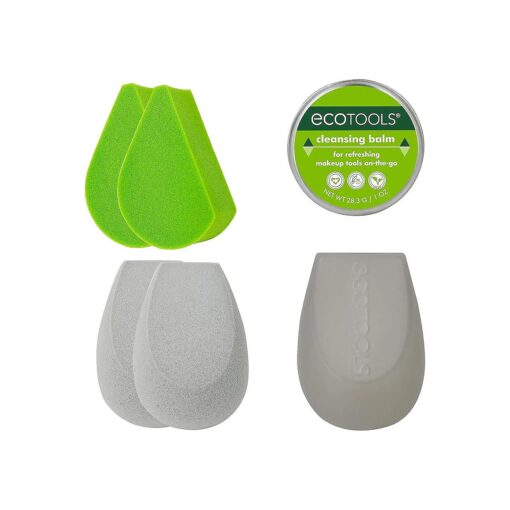 Ecotools Beauty Makeup Sponge Set, 4 Blenders, With Sponge and Brush Cleaner, Includes Travel Accessory Case