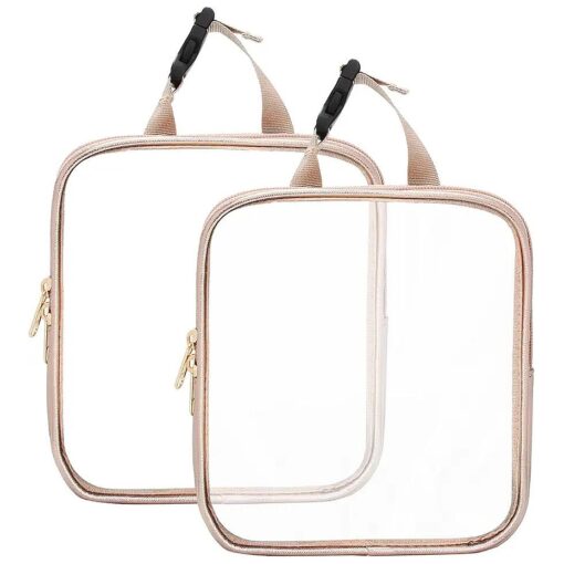 Tsa Approved Toiletry Bag, 2PCS Travel Bag TSA Approved, Clear Makeup Bags Travel, Clear Toiletry Bags for Travel, Small Waterproof TSA Toiletry Bag ( PU Rose Gold )