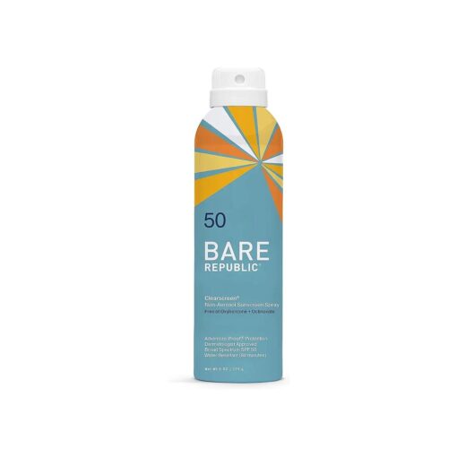 Bare Republic Clearscreen Sunscreen SPF 50 Sunblock Spray, Water Resistant with an Invisible Finish, 6 Fl Oz