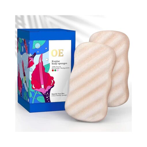 Konjac Body Sponge ( 2 Pack ) | 100 % Natural & Dye Free | Non-Toxic | Biodegradable | Eco-Friendly | Plastic Free Packaging