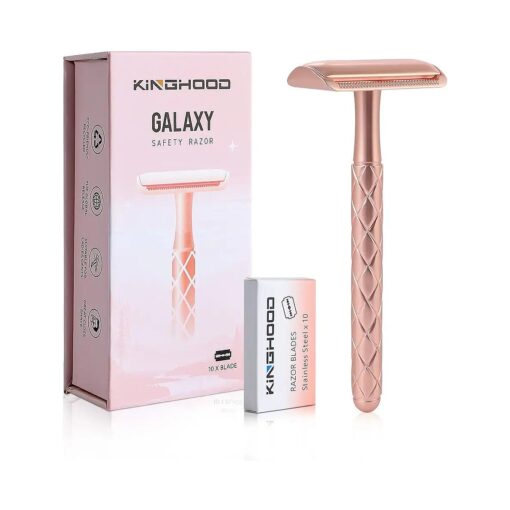 Single Blade Safety Razor - Metal One Blade Razor for Men & Women with 10 Stainless Steel Double Edge Blades ( Rose Gold )