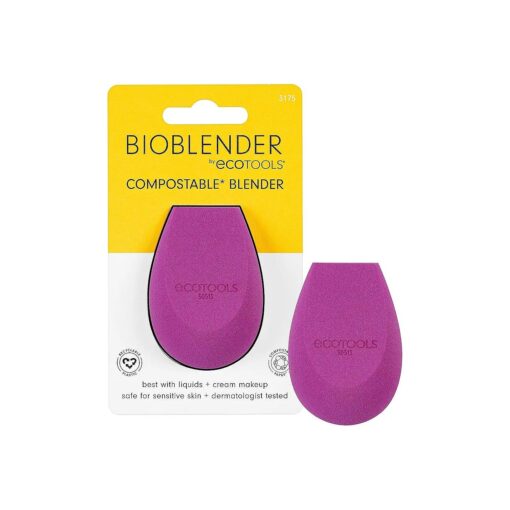 EcoTools Bioblender Makeup Sponge, Compostable Makeup Blending Sponge, Eco-Friendly, For Liquid & Cream Foundation, Base Makeup Coverage, Cruelty Free, Latex Free & Vegan, Purple, 1 Count