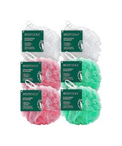 EcoTools Exfoliating EcoPouf Bath Sponges, Rich Lather, Recycled Netting, Body Loofahs for Smoother, Softer Skin, Removes Dirt & Impurities, for Shower & Bath, Assorted Colors, Pack of 6