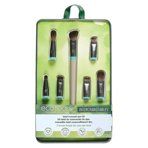 EcoTools Interchangeables Total Renewal Eye Makeup Brush Kit, Customizable Makeup Brushes for Eyeshadow, Travel-Friendly Kit, Eco-Friendly Synthetic Bristles, Cruelty Free & Vegan, 9 Piece Set