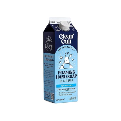 Cleancult Foaming Hand Soap Refills ( 32oz, 1 Pack ) - Foam Hand Soap that Nourishes & Moisturizes - Liquid Soap Free of Harsh Chemicals - Paper Based Eco Refill, Uses 90 % Less Plastic - Sea Minerals