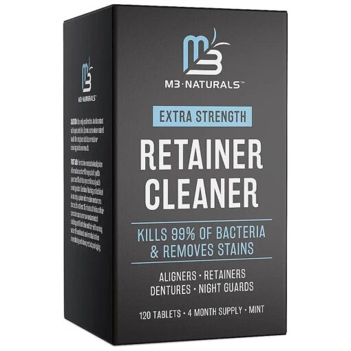 Retainer Cleanser Tablets Invisalign Cleaner FSA HSA Approved Remove Odors Discoloration Stains and Plaque 4 Month Supply Denture Cleansers Retainers Mouth Guards Denture Bath Mint by M3 Naturals